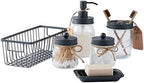 SheeChung Mason Jar Bathroom Accessories Set, 6Pcs Rustic Bathroom Set,Grey - Image 4