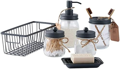 SheeChung Mason Jar Bathroom Accessories Set, 6Pcs Rustic Bathroom Set,Grey - Image 4