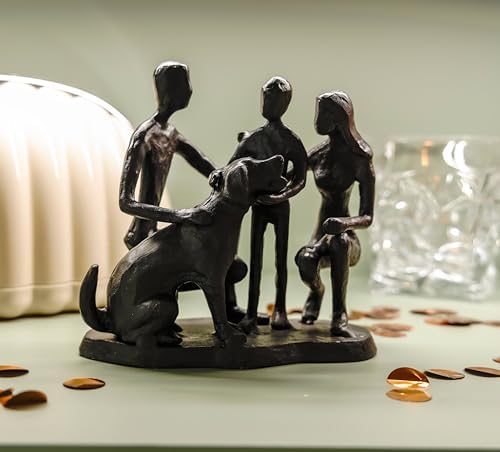 Family and Dog Statues, Cast Iron Family of 3 Figurine, Gift for Dog Lovers,Dog Memorial Gift, Black - Image 2
