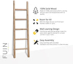 FUIN Blanket Ladder, 57in Rustic Solid Wood Decorative Ladder, Brown - Image 7