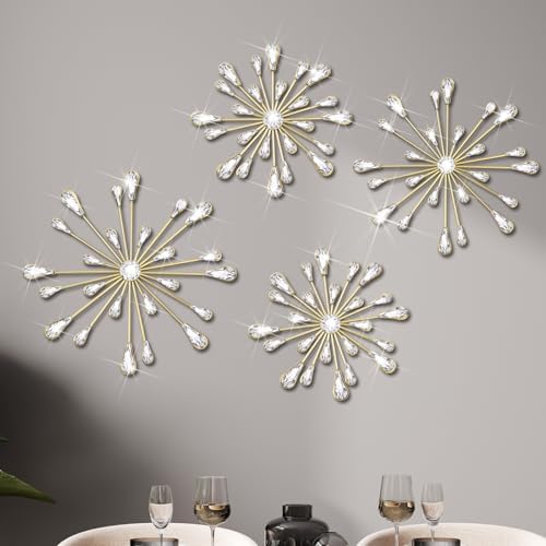 Hicarer 4 Pcs Starburst Wall Decor, Bling Metal Wall Art, Gold by Hicarer