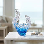 suruim Hand Blown Glass Wave Sculpture Figurines Blue and Clear Art Glass Bowl for Home Decor, Sea Glass Figurine, Nautical Sea Glass Decorations, Multipurpose Storage for Keys, Jewelry, Candy - Image 2
