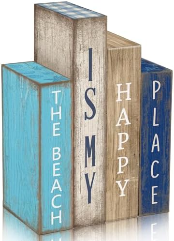 Lineshading 4 Pcs Summer Table Decoration Wooden Book Coastal Beach Sign by Lineshading