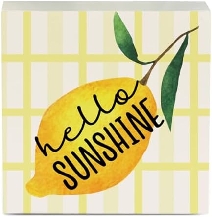 IYEZH Lemon Decor Farmhouse Lemon Wooden Box Sign Rustic Country Hello Sunshine Lemon Box Sign Wood Sign Decor Summer Square Wood Sign Home Kitchen Desk Tabletop Shelf Decor 5 x 5 - Image 7