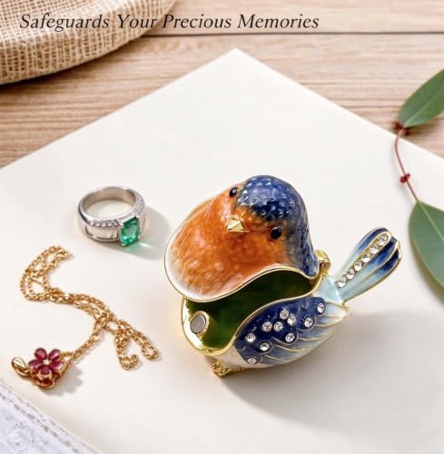 Robin Bird Jewelry Trinket Boxes Hinged Ring Box.Collectible Bird Figurines Home Decor Gifts for Women.Necklace Rings Earrings Organizer. - Image 5