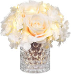 Rose Silk Flower Arrangement Artificial Vivid Rose in Glass Vase with LED Light Elegant Centerpiece for Home Wedding Bathroom Table Shelf Decoration (Champagne) by GreenHouzz