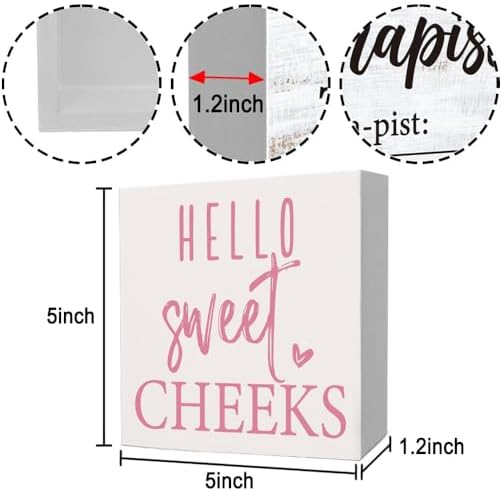 Rustic Bathroom Decor Farmhouse Hello Sweet Cheeks Wooden Sign, Toilet Rules Decoration for Farmhouse Apartment Shelves Toilet Restroom Home Tabletop Desk, Modern Toilet Shelves Accessory (Cute Pink) - Image 2