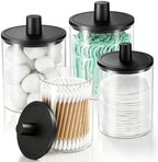 Glass Qtip Holder Dispenser - 4 Pack, Bathroom Decor and Organizer by Woonnuk