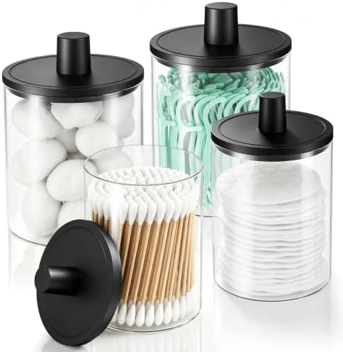 Glass Qtip Holder Dispenser - 4 Pack, Bathroom Decor and Organizer by Woonnuk