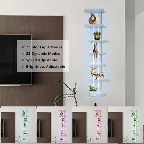 Homaterial 7-Tier Floating Wall Shelves with Led Lights, White - Image 6