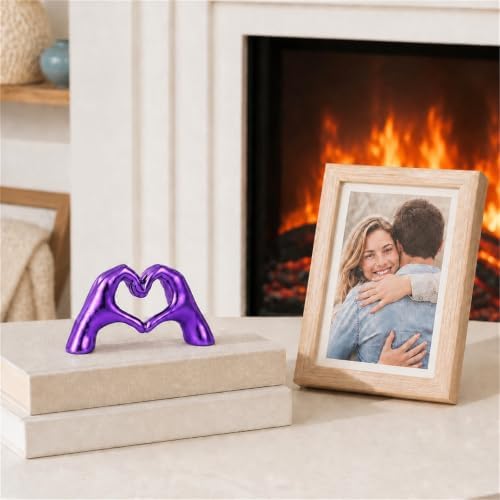 Purple Room Decor Accents, Heart Hand Statues and Sculptures, Purple Shelf Decor Figurines for Home Living Room Office entryway Table top Bohemian Wedding Decor. - Image 2