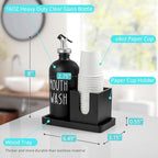 Glass Mouthwash Dispenser for Bathroom, 16 OZ Mouthwash Dispenser with Pour Spout and Wood Cup Holder and Tray, Mouth Wash Bottle Container, Black Kitchen Bathroom Decor and Accessories - Image 3