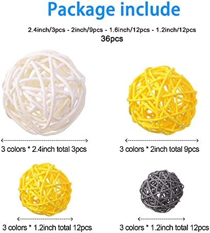 Patelai Wicker Ball Orbs,Yellow, Gray, White,2.4'',2'',1.6'',1.2'' - Image 2