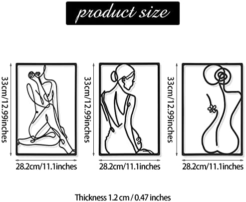 CHENGU 3 Pieces Metal Minimalist Abstract Woman Wall Art Line Drawing Wall Art Decor Single Line Female Home Hanging for Kitchen Bathroom Living Room - Image 4