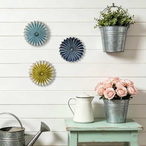 Metal Wall Flower Decor 11.4'' Navy Blue Gold Sunburst Floral Wall Art - Image 5