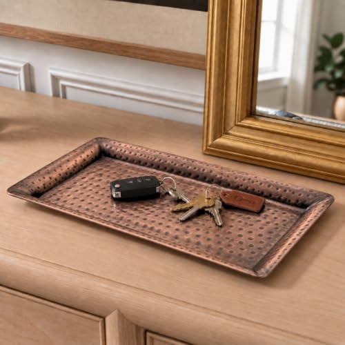 Monarch Abode Decorative Tray – 16-Inch Hand Hammered Antique Copper Metal Bathroom Tray Countertop, Vanity Trays Organizer, Perfume Plate for Dresser, Kitchen Countertop Large Fruit Platter - Image 3