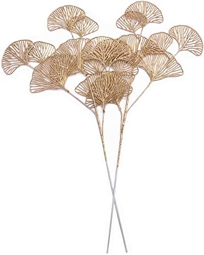 Christmas Artificial Plants Decoration 26" Tall, CATTREE Fake Plastic Golden Apricot Leaves Simulation Ginkgo Leaf Grass for Wedding Party Indoor DIY Home Office Table Centerpieces Decor Gold - 2 Pack by CATTREE
