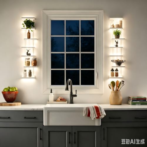 Homaterial 7-Tier Floating Wall Shelves with Led Lights, White - Image 4