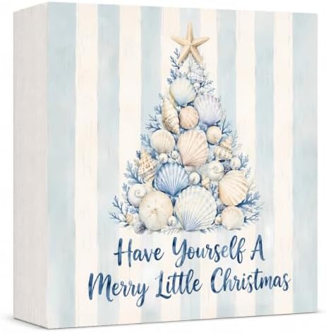 Christmas Decorations Coastal Xmas Seashell Tree Wood Box Sign by GUDIO