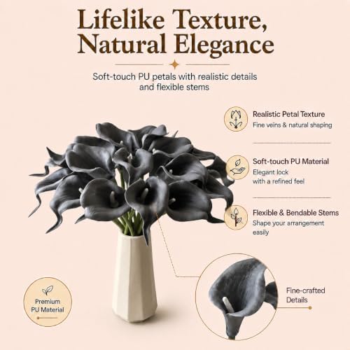 Mandy's 20pcs Dark Grey Calla Lily Artificial Flowers - Image 2