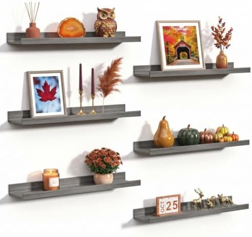 upsimples Floating Shelves for Wall Decor and Storage, Grey, 6Pcs 23.6'' by upsimples