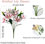 12 Artificial Lily Flowers with 9 Heads Full Bloom Lily & 3 Buds, Long Stem Artificial Stargazer Lilies, Faux Tiger Bouquets for Home Hotel Office Party Decor Table Centerpieces（Light Pink） - Image 5