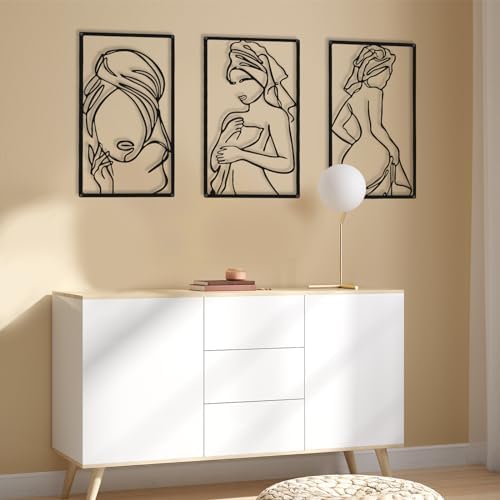 CHENGU 3 Pieces Metal Minimalist Abstract Woman Wall Art Line Drawing Wall Art Decor Single Line Female Home Hanging for Kitchen Bathroom Living Room - Image 5