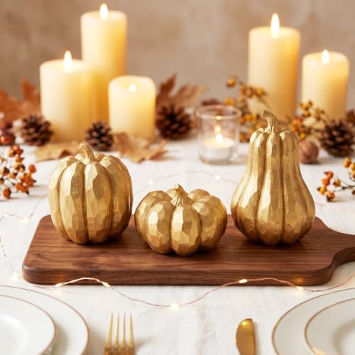 Gold Pumpkin Decor, 3Pcs Resin Pumpkin Figurines Fall Decoration for Home - Image 5