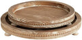 2 Piece Torched Wooden Serving Tray Set with Beaded Design, Farmhouse Centerpiece Table Decorations, Round Coffee Table Tray for Living Room Home Decor, Ottoman Tray Decor for Rustic Styles by MACVAD