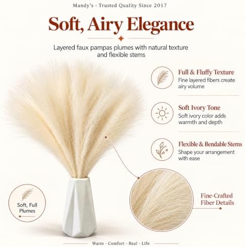 Mandy's 20 Stems Ivory Silk Pampas Grass Bouquet - Image 2