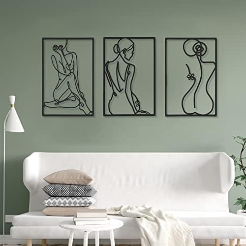 CHENGU 3 Pieces Metal Minimalist Abstract Woman Wall Art Line Drawing Wall Art Decor Single Line Female Home Hanging for Kitchen Bathroom Living Room - Image 3