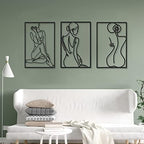 CHENGU 3 Pieces Metal Minimalist Abstract Woman Wall Art Line Drawing Wall Art Decor Single Line Female Home Hanging for Kitchen Bathroom Living Room - Image 3