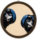 Whimsical Blue Crow Bird Round Framed Wall Art by Unknown