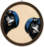 Whimsical Blue Crow Bird Round Framed Wall Art by Unknown