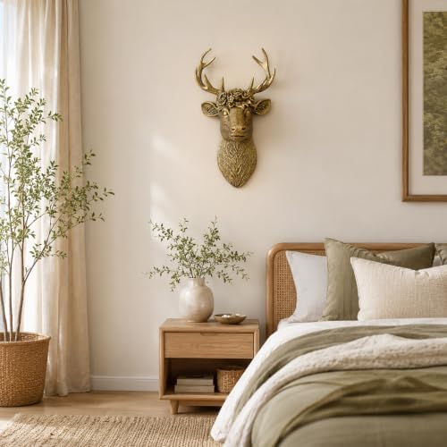 GUSFREUD Vintage Animal Head Wall Decor - 13" Resin Deer Head Wall Art For Home Decor, Gold Deer Wall Sculptures for Living Room, Bedroom, Kitchen, Unique Gift Idea - Image 6