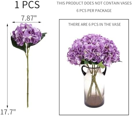 Kimura's Cabin 6Pcs Artificial Hydrangeas Flower Silk Fake Flowers,Purple - Image 2