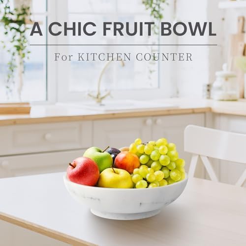 L'ARL GMVOI Large Decorative Bowl,Modern Fruit Bowl for Kitchen Counter,Handicraft Decorative Bowls for Home Decor,Stylish Key Bowl for Entry Table,Artificial White Marble - Image 2