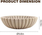 10'' Large Ruffle Decorative Fruit Bowl for Entryway Coffee Table Scalloped Purse Key Holder Kitchen Countertop Console Modern Organic Home Decor, Artificial Stone Beige - Image 2