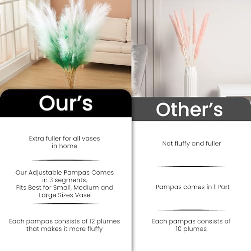 7 Pcs 45" Faux Pampas Grass – Fluffy Artificial Pompous Grass for Tall Floor Vase, Non-Shedding Home Decor, Boho Wedding Flowers, Baby Shower Centerpieces, Bedroom & Living Room Decor (Green Gradient) - Image 5