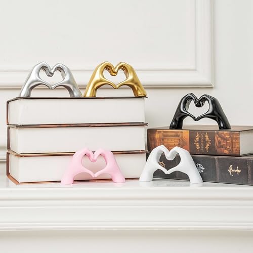 Lynagert Small Heart Hands Sculpture Decor for Living Room Bedroom Bookshelf Coffe Table, Love Finger Statue Modern Aesthetic Home Decor, Unique Gift for Wedding Christmas Birthday (Shiny Pink) - Image 6