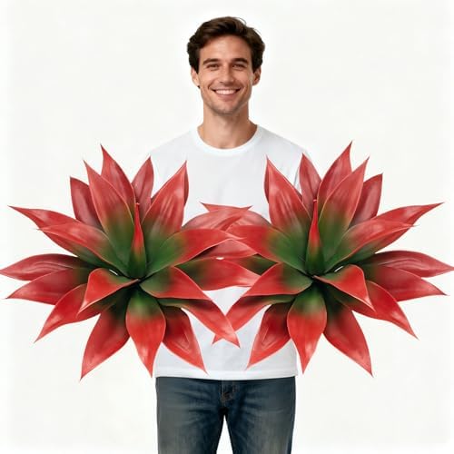 Artificial Agave Faux Agave Fake Greenery 18In Outdoor Artificial Plant Fake Plant for Indoor Home Decoration Plastic Plant Outdoor Decoration Front Porch Decor Simulation Plants 2Pack（Red） by ENALGRE