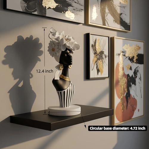 Lescafita African Woman Art Sculpture with White Flower Crown, Black and White Art Statue,Elegant African-Inspired Art Gift Suitable for Various Settings Such as Home, Bookshelves, desks, or Offices - Image 3