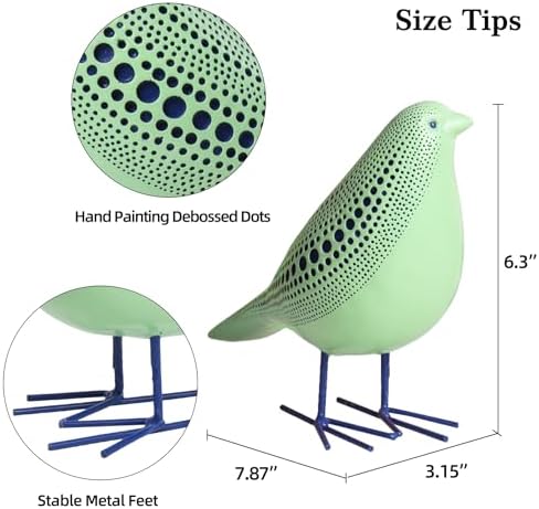 Quoowiit Bird Figurine, Modern Sculpture and Statues for Home Decor, Animal Statues for Bookshelf, Table, Entryway, Fireplace, Resin Decorative Sculpture with Chic Polka Dots Art Design (Green) - Image 6