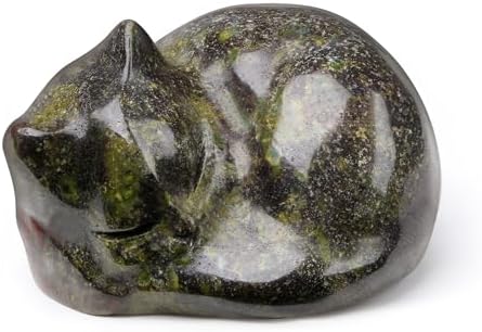 QINJIEJIE Dragon Blood Stone Cat Decor Healing Crystal Figurine Cat Statue by QINJIEJIE