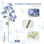 3 Pcs Artificial Wildflowers Dark Blue Long Stem Faux Silk Flowers for Vase - Image 2