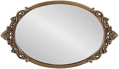 Kate and Laurel Arendahl Vintage Oval Mirrored Decorative Tray; 17 x 10; Antique Gold; Traditional Ottoman Tray for Living Room Home Decor with Ornate Detailing - Image 7