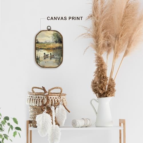dvhdajed Vintage Mallard Duck Wall Art Decor, Rustic Farmhouse Ducks Framed Canvas Art, Rustic Cottagecore Mallard Duck Octagon Wall Hanging Decor for Nursery Bedroom Living Room, 10.2x7 Inch - Image 3