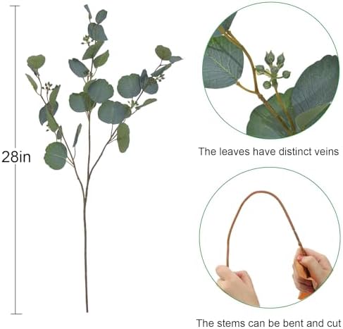 3 PCS 28" Artificial Eucalyptus Stems with Buds & Leaves, Green - Image 2