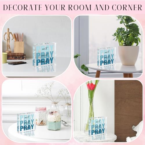 Blue Room Decor, Inspirational Christian Gifts for Women, Blue Dorm Bathroom Room Decoration, Office Decor for Women, Acrylic Office Desk Accessories Decoration Wall Art Sign-Pray through it - Image 5