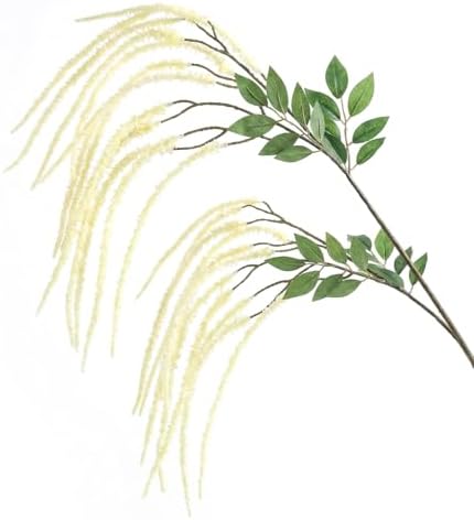 2Pcs Amaranthus Artificial Flower, 43" Faux Hanging Amaranthus Silk Cascading Floral Stems for Wedding Bouquet, Home Vase Decor, Bendable Stems Fake Hanging Plants (Beige) by Unknown